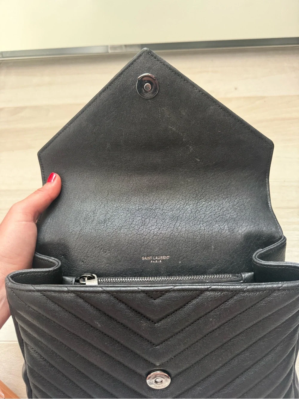 Saint Laurent Black Quilted Chain Crossbody with Silver YSL Logo